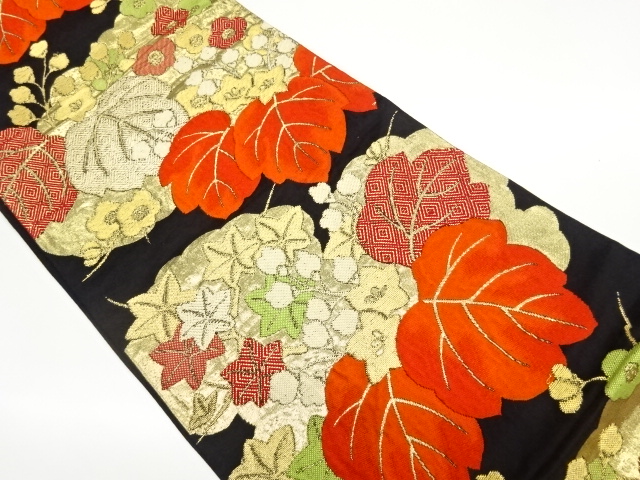 JAPANESE FUKURO OBI / WOVEN UME & PAULOWNIA